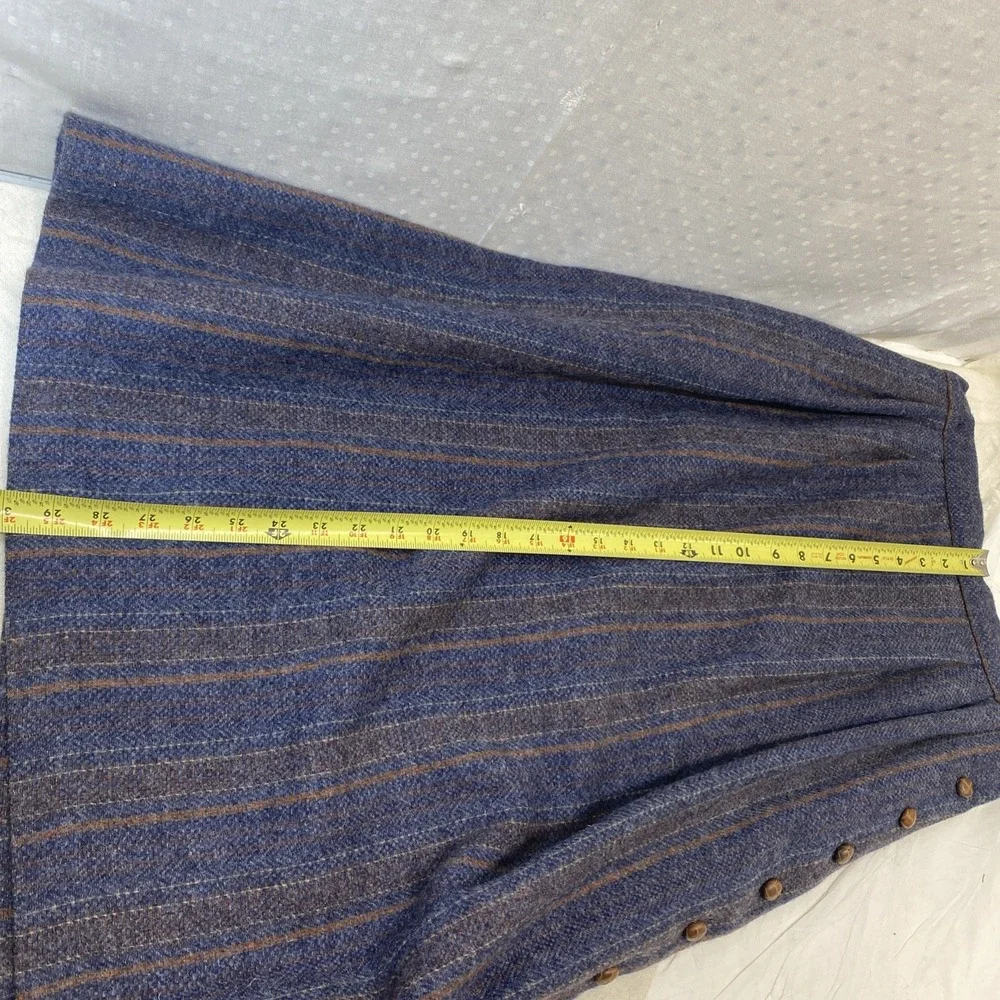 Vintage Madison Wool Skirt Blue Striped Button Detail Preppy Classic 28"‎ Waist - Picture 9 of 11